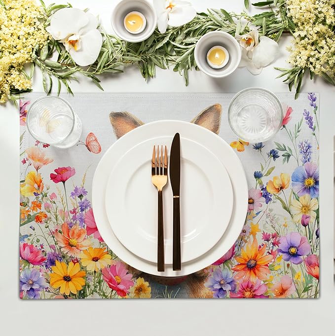 Easter Rabbit Placemats Set of 4 Spring Bunny Colorful Egg Wildflower Place Mat - Image 3