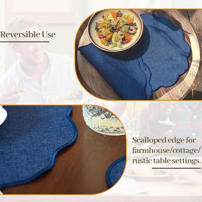 AHHFSMEI Round Faux Linen Placemats Set of 4 Heat Resistant Non-Slip Stain - Image 6