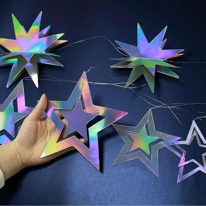 Cheerland Iridescent Star Party Decorations Holographic Hanging Stars Garlands - Image 4