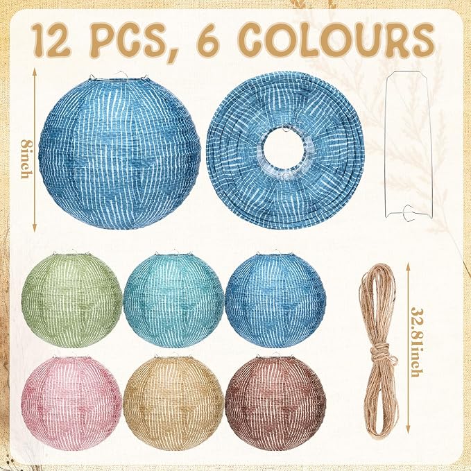 Rossesay 12 Pcs Burlap Hanging Paper Lantern 8 Inch Back to School Party - Image 2