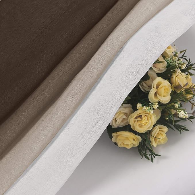 DWCN Brown Faux Linen Ombre Sheer Curtains - Image 5