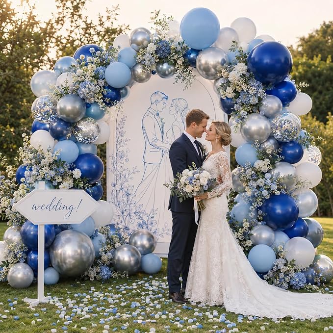 Navy Blue Silver Balloons, 50 Packs 12 Inch Dark Pearl Blue Metallic Light Blue - Image 6