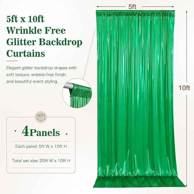 20x10ft Green Sequin Backdrop Curtains, Wrinkle Free Glitter Backdrop Drapes - Image 8