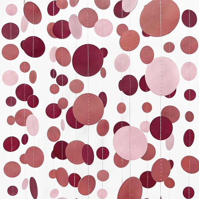 Burgundy Dusty Pink Decorations Circle Dot Garland Maroon Pink Hanging Polka by pinkblume