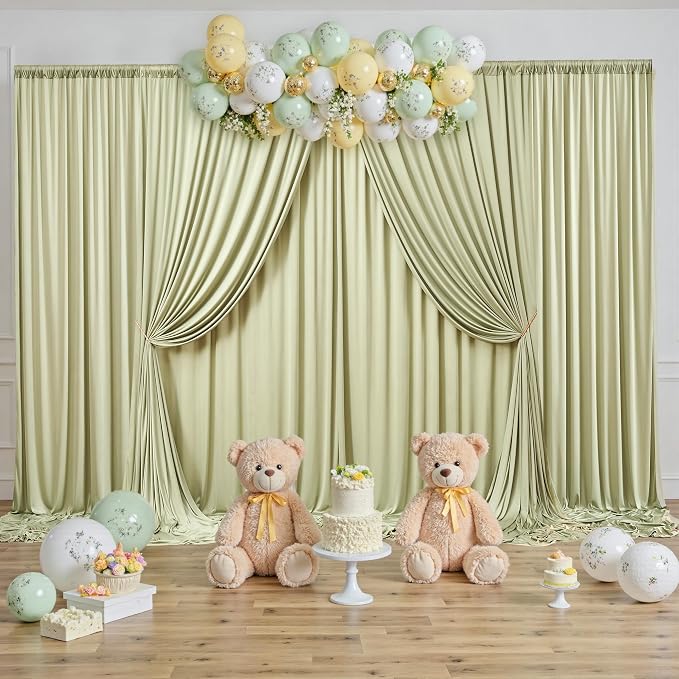 30 ft x 10 ft Wrinkle Free Light Green Backdrop Curtain - Image 7