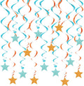BEISHIDA Blue Orange Glitter Stars Hanging Swirls Pre-Strung Stars Hanging by Beishida