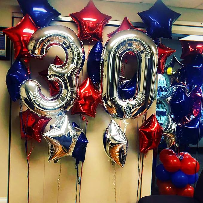 Blue Red Star Balloons, 18 Inch 12Pcs Navy Blue Red and Metallic Silver Stars - Image 3