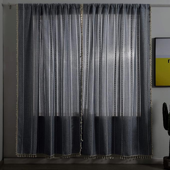 RoomTalks Boho Curtains for Bedroom Living Room 63 Inch Length Light Blue - Image 5