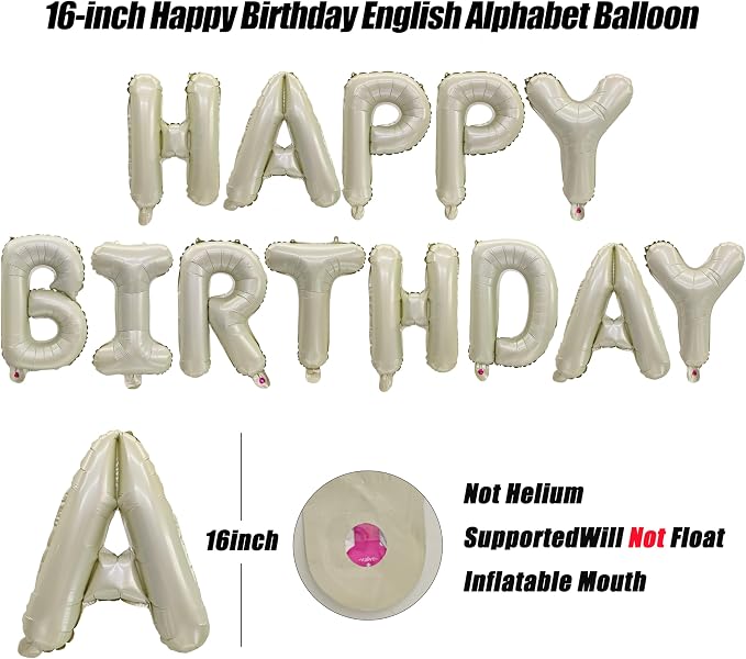 16In Cream White Happy Birthday Banner Beige Happy Birthday Letter Banner | - Image 2