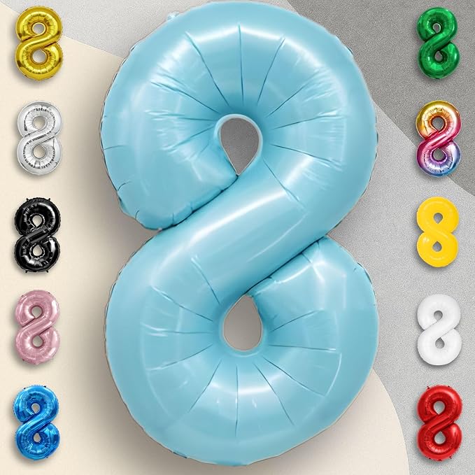 Candy Blue Number Balloon 8 Mylar Foil Balloons 16 inch - Image 2