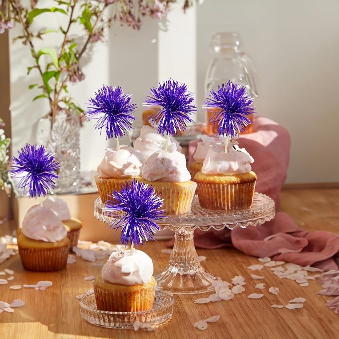 Gyufise 30Pcs Foil Firework Cupcake Toppers Sparkle Tinsel Cake Toppers Tinsel - Image 5