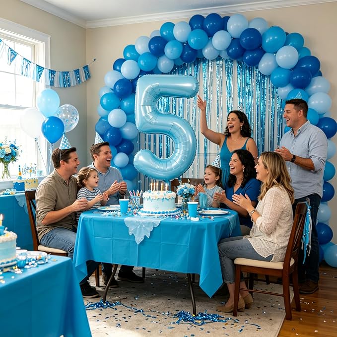 40 Inch Light Blue Number 5 Balloon | 5 Birthday Balloon - Image 3