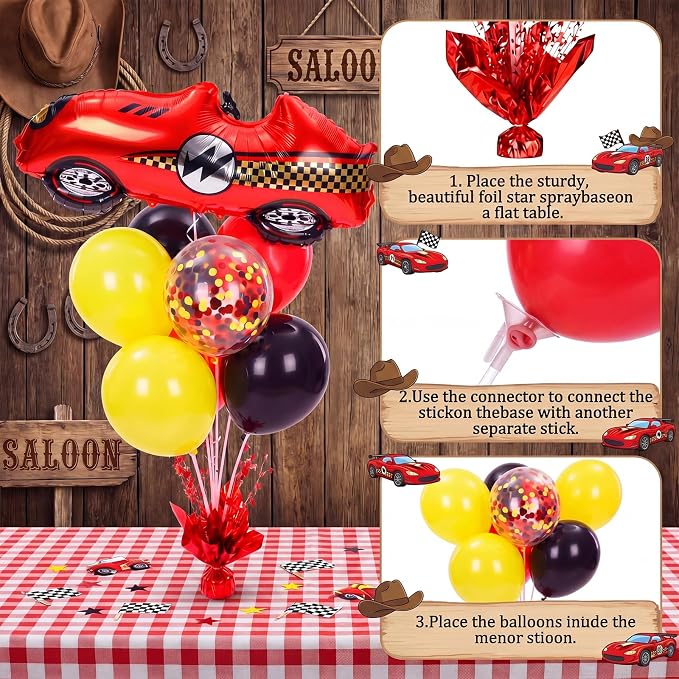 Civaner Race Car Party Balloons Stand Kit 6 Sets, and Red - Image 4