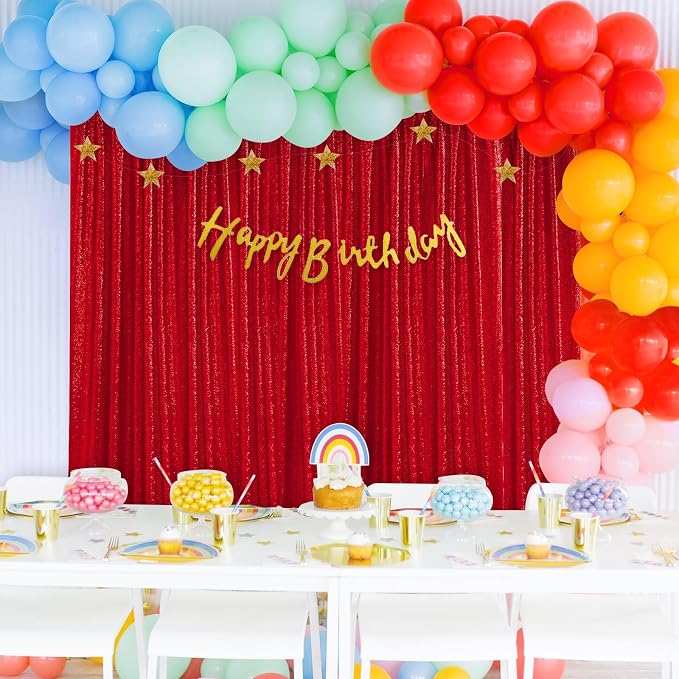 Red Sequin Backdrop Curtain 7ft x 7ft Background Drapes | Glitter Background - Image 2