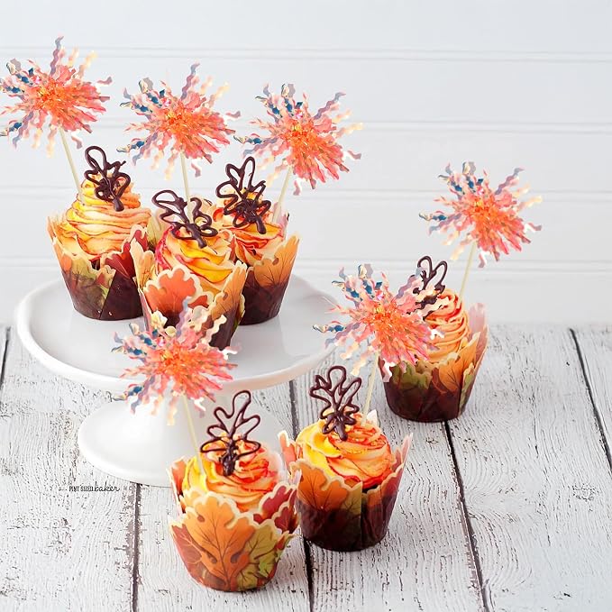 Gyufise 30Pcs Foil Firework Cupcake Toppers Sparkle Tinsel Cake Toppers Tinsel - Image 6