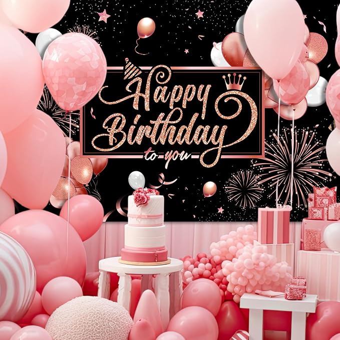Blulu Happy Birthday Backdrop Banner Sign Poster Large Fabric Glitter Balloon - Image 5
