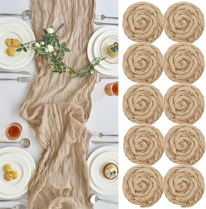 IVAPUPU 10 Pcs Cheesecloth Table Runner - 10ft Nude Boho Gauze Cheese Cloth by IVAPUPU