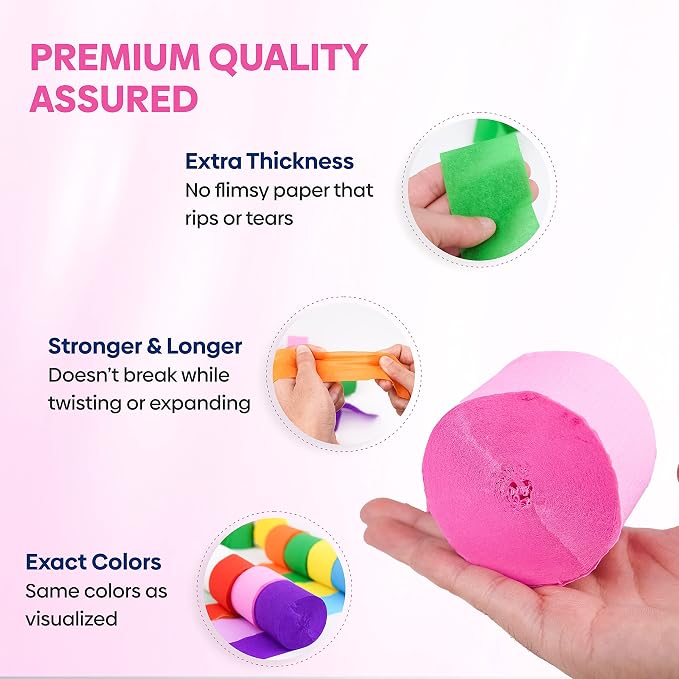 8 Crepe Paper Streamers, 656ft Pack of Rainbow Streamers Party Decorations | - Image 4