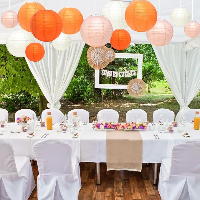 21Pcs Orange Paper Lanterns, 4-10in Hanging Decor - Image 6