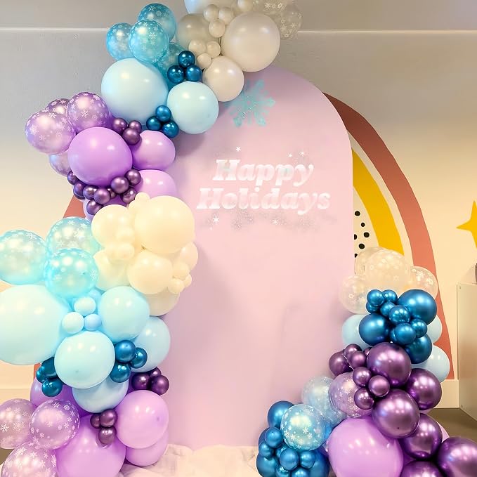 Blue Purple Snowflake Balloons Set, 12 Inch Metallic Blue Purple Balloon - Image 6