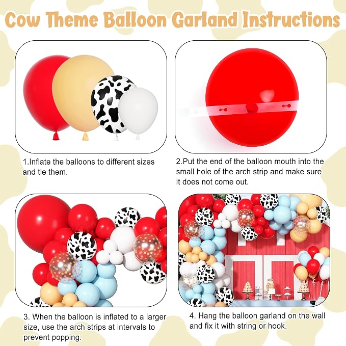 170Pcs Farm Animal Red Blue White Cowboy Western Balloon Arch Garland Kit | Red - Image 3
