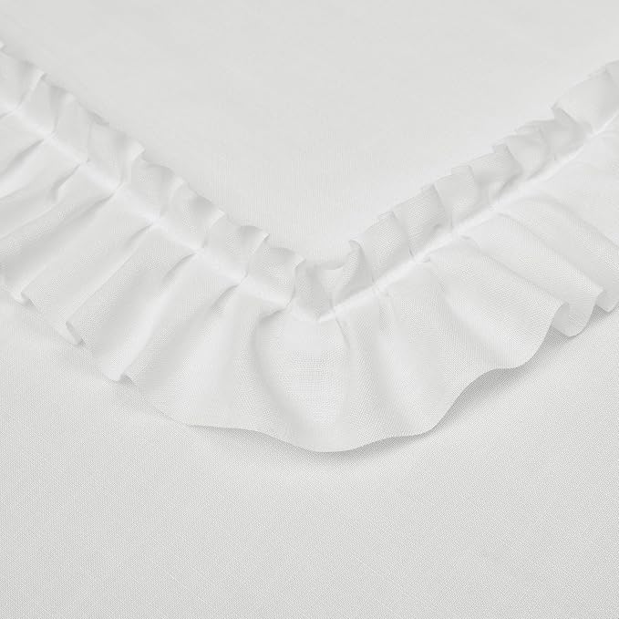 White Cottage Curtains for Bedroom Ruffled Edges 58 x 63 Inch, 2 Panels | Rod - Image 6