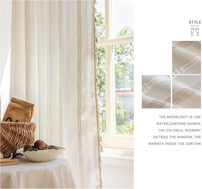 ENJOYBRIDAL Off White Curtains 84 Inch Length 2 Panels Boho Semi Sheer Drapes - Image 8