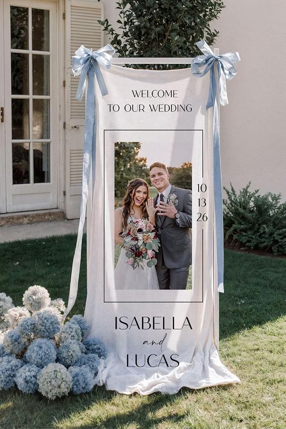 Wedding Welcome Sign Linen Fabric Personalized - Image 2