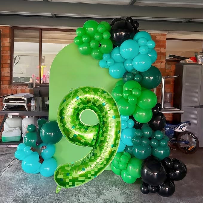 9th Birthday Balloons for Boys, Large Lime Green Pixel Number 9 Balloon - Image 5