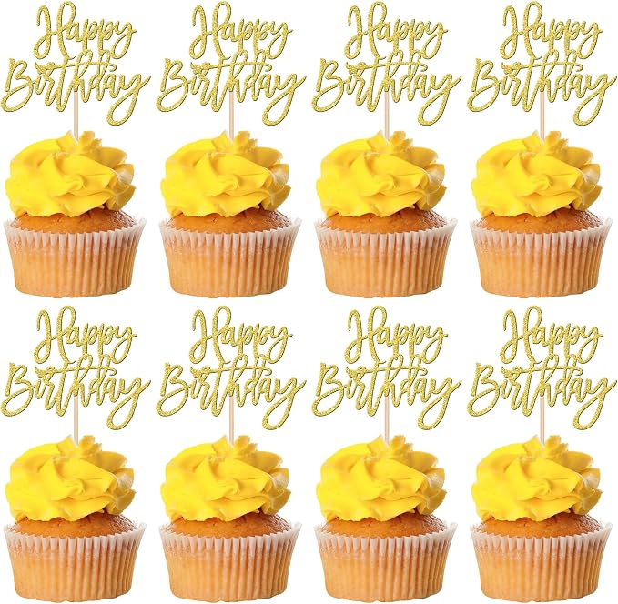 24 PCS Happy Birthday Cupcake Toppers Glitter Picks by ZHUOWEISM