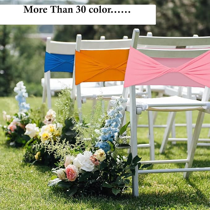 MDS Pack of 200 Spandex Chair Sashes Bows Elastic Stretch Dining Chair Bands Ties Without Slider Buckle Universal fits for Wedding Baby Shower Birthday Party Banquet Event Decoration - Baby Blue