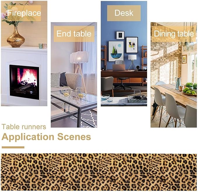 Leopard Print Dinning Table Runner, Cotton Linen Rustic Cottage Country Farm Safari Wildlife Fur Print Table Runners for Table Dresser Runner Dinning Kitchen Party Holidays Home, 13x120 Inch