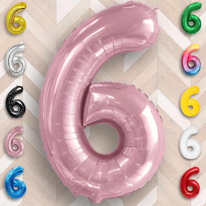 Pink Pearl Number Balloon 6 Mylar Foil Macaron Balloons 40 inch - Image 6