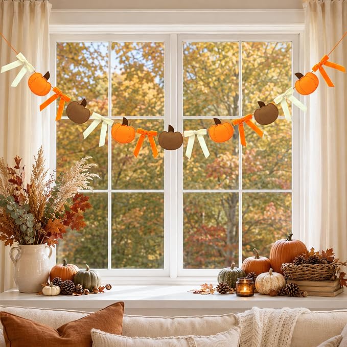Fall Thanksgiving Felt Pumpkin & Bow Garland - Image 3
