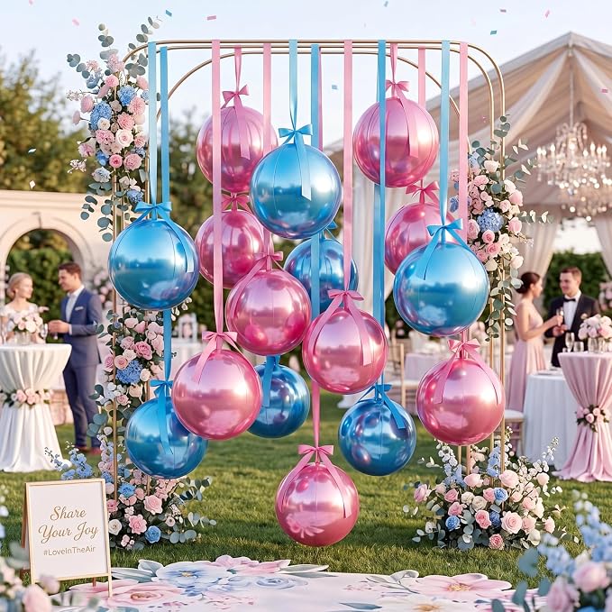 Jenaai 30 Set Blue and Pink Round Foil Balloons Bulk 22 Inch 4d Metallic Giant - Image 8