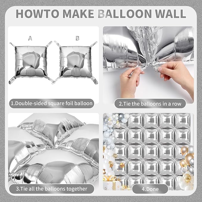 50 Pcs Square Foil Balloons 22 Inch Square Mylar Balloons, Metallic Square - Image 3