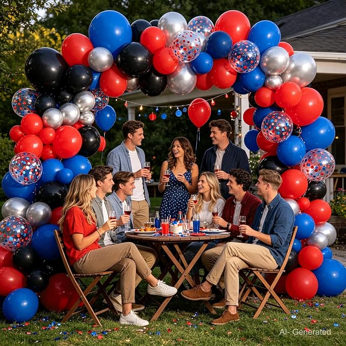 Black Red and Blue Balloon Arch Garland Kit, Metallic Silver Confetti | Red - Image 4