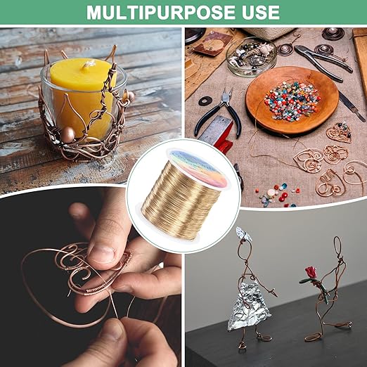 0.4mm Jewelry Wire, 26 Gauge 328FT Craft Wire Copper Beading Wire for Jewelry Making/Planting/Weaving/DIY Crafting, Soft Metal Wires [100M, Champagne Gold]
