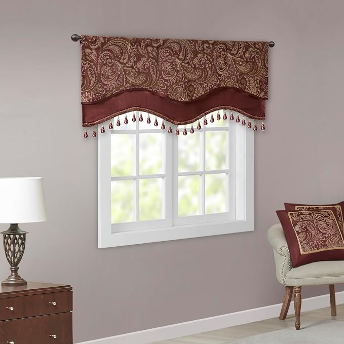 Madison Park Faux Silk Paisley Jacquard, Rod Pocket Curtain by MADISONPARK