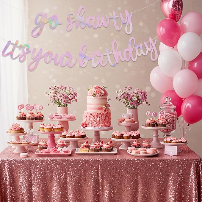 BEISHIDA Rainbow Pink Pre-Strung Go Shawty It's Your Birthday Banner Decor | - Image 6