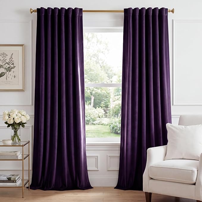 Purple Orchid Velvet Curtains Back Tab, W52 x L108 inches, 2 Panels | Room by StangH
