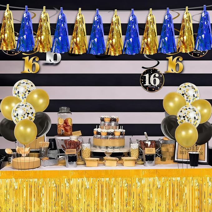 3PNavy-Blue Gold Tassel Banner Garland Metallic Foil Fringe Banner Tinsel - Image 5