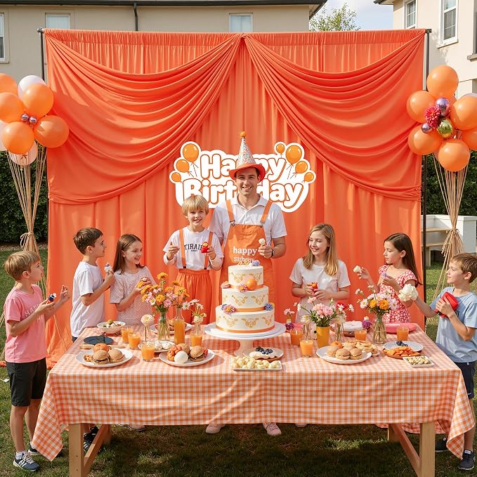 20 ft x 10 ft Wrinkle Free Orange Backdrop Curtain - Image 7
