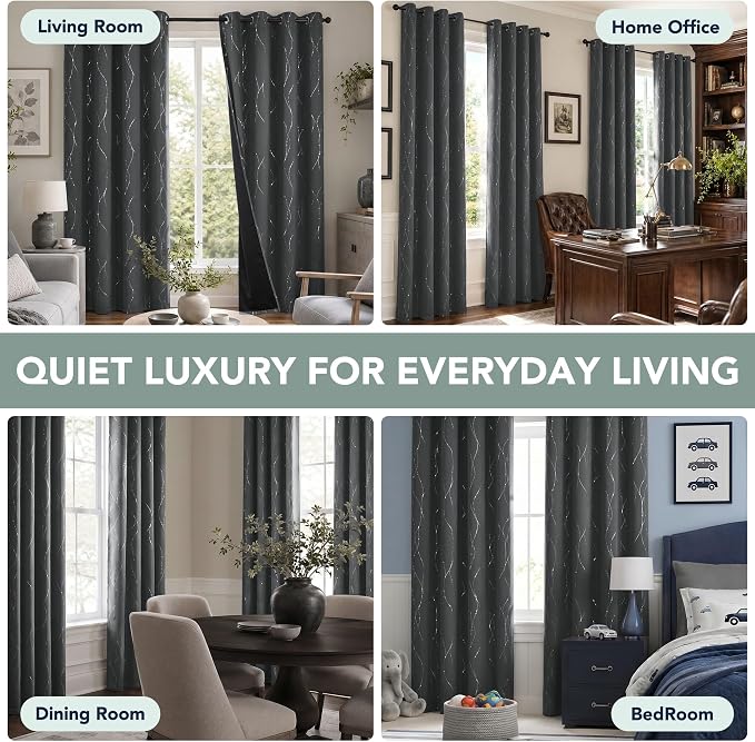 Deconovo 100% Blackout Curtains, Dark Grey Thermal Grommet Drapes, Noise - Image 6
