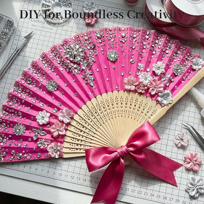JOHOUSE 12 Pcs Paper Folding Hand Fans, 8.3 Inch Dark Pink Paper Fans Handheld - Image 5
