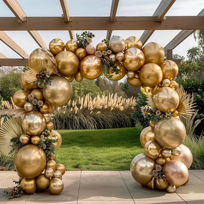 Chrome Metallic Gold Balloon Garland Arch Kit | Different Sizes Gold Balloons by Unknown
