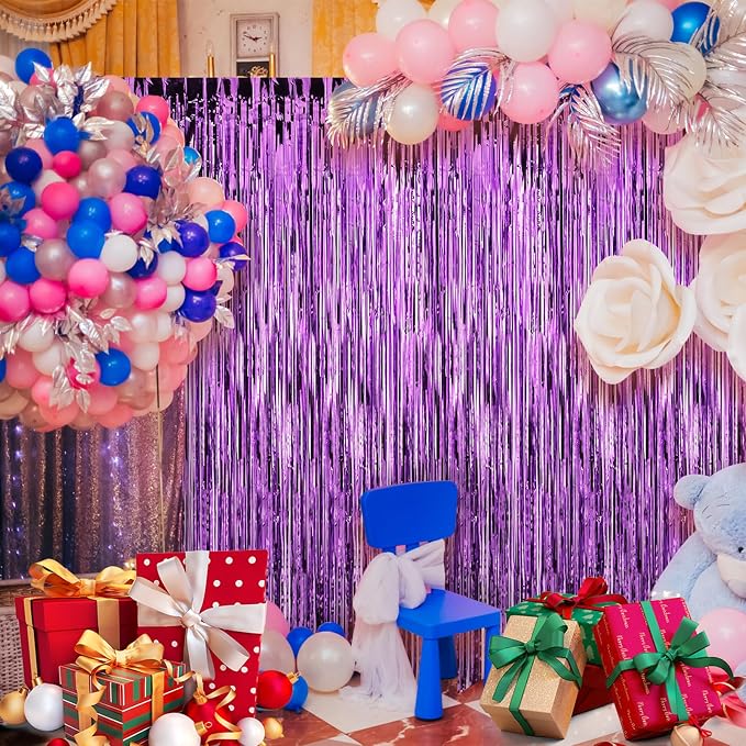 7 Pack 3.3 x 9.9 ft Purple Fringe Backdrop Streamers Party Decorations | Foil - Image 4