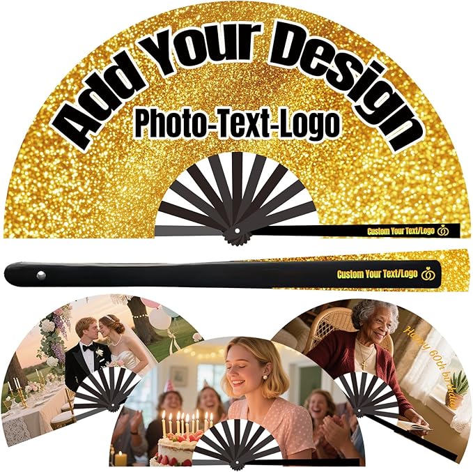 Custom Fans with Your Photo/Text - Personalized Folding Hand Fan for Line Dancing, Weddings, Parties | Decorative Gift for Women, Church Events & Dance Performances (50, 13 Inch)
