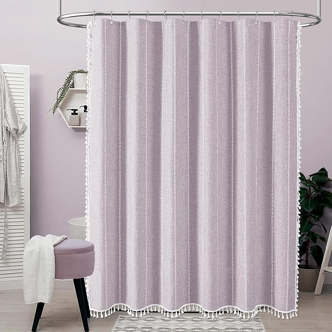 72x96 Extra Long Boho Linen Heavy Duty Shower Curtain Set, Lavender | Extra - Image 2