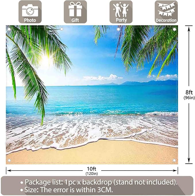 10x8ft Summer Beach Photography Backdrop Hawaii Tropical Banner | Ocean Seaside - Image 3